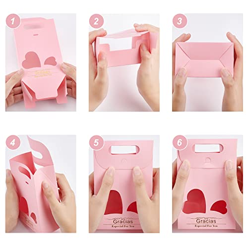 NBEADS Pink Party Favor Bags, 20 Pack - 2.3x3.9x6 Inch Treat Bags with Heart Window for Wedding, Birthday, Christmas Parties - color: 20 Pcs--pink--2.3x3.9x6"