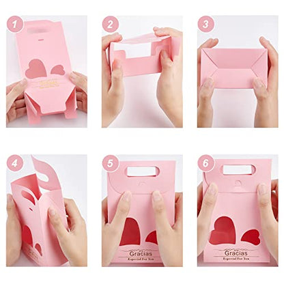 NBEADS Pink Party Favor Bags, 20 Pack - 2.3x3.9x6 Inch Treat Bags with Heart Window for Wedding, Birthday, Christmas Parties - color: 20 Pcs--pink--2.3x3.9x6"