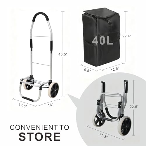 Foldable Utility Cart, 40L Rolling Shopping Cart with Wheels, Waterproof Removable Bag, Collapsible Trolley for Groceries Office Laundry Craft Show Travel (Black-2 Wheels) - color: 2 Wheels / Black