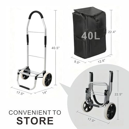Foldable Utility Cart, 40L Rolling Shopping Cart with Wheels, Waterproof Removable Bag, Collapsible Trolley for Groceries Office Laundry Craft Show Travel (Black-2 Wheels) - color: 2 Wheels / Black