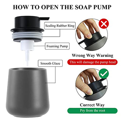 Bosilunlife 12Oz Ceramic Foam Soap Dispenser for Bathroom Kitchen Counter - color: Matte Grey