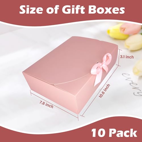 BoShahai 10 PCS Gift Boxes with Lids, 10.6x7.8x3.1 Inch Kraft Paper Gift Box, pink with Ribbon, Bridesmaid Proposal Box for Wedding, Packaging, Present, Birthday, Cupcake (Pack of 2) - color: Pink, size: 10.6x7.8x3.1 Inch (Pack of 2)