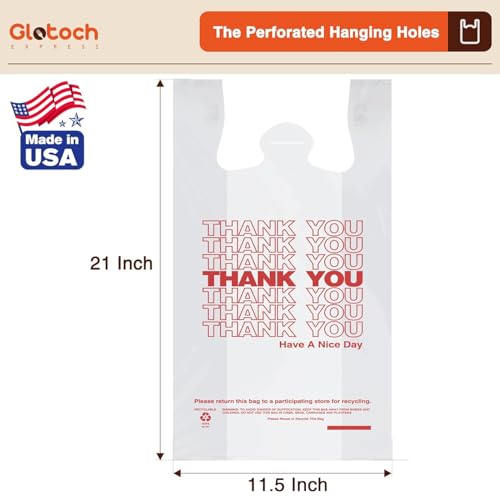 Glotoch Plastic Thank You Shopping Bags with Handles White 1000 Count - color: White Thank You