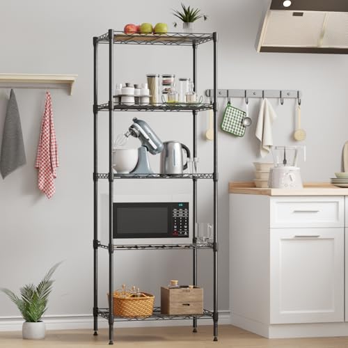 FDW | 5-Tier Wire Shelf | 17" x 12" x 48" | Black - color: Black, size: 5-Shelf Small No Wheels