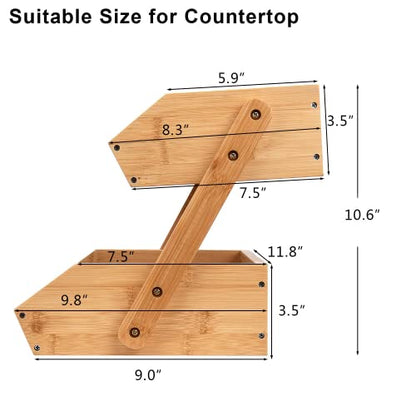 Bamboo Tiered Fruit & Vegetable Storage Bowl Stand for Kitchen Countertop - Produce Basket for Potato, Onion, Bread, Snack Storage - size: 2 Tier Bamboo