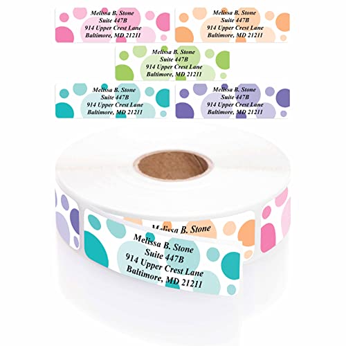 Bright Graphic Dots Designer Assorted Name & Address Labels with Elegant Plastic Dispenser - size: 250 Labels, style: Graphic Dots