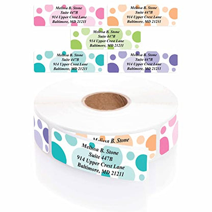 Bright Graphic Dots Designer Assorted Name & Address Labels with Elegant Plastic Dispenser - size: 500 Labels, style: Graphic Dots