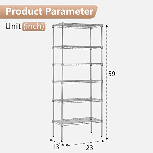 FDW | 6-Tier Wire Shelf | 23" x 13" x 59" | Chrome - color: Chrome, size: 23×13×59