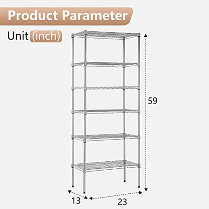 FDW | 6-Tier Wire Shelf | 23" x 13" x 59" | Chrome - color: Chrome, size: 23×13×59
