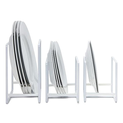 Juvale 3-Piece Plate Organizer - Space-Saving Cabinet Storage & Dish Storage Rack - Plate Stand & Pot Lid Holder - Pack of 3, White, 1 Large & 2 Small - color: white