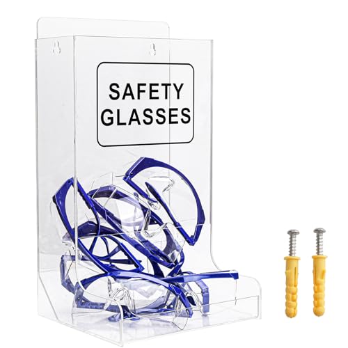 Acrylic Safety Glasses Dispenser，Clear Wall-Mount or Stand Organizer for Industrial Dental & Lab Use Holds Disposable Goggles & PPE Gloves