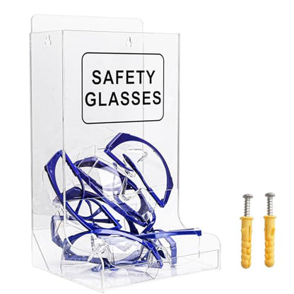 Acrylic Safety Glasses Dispenser，Clear Wall-Mount or Stand Organizer for Industrial Dental & Lab Use Holds Disposable Goggles & PPE Gloves