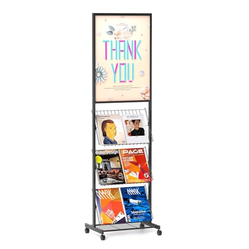lesolar 4-Tier Floor-Standing Magazine Rack with Poster Board Stand