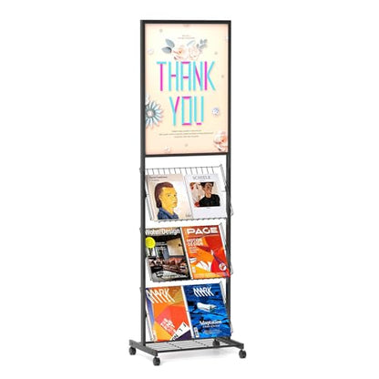 lesolar 4-Tier Floor-Standing Magazine Rack with Poster Board Stand