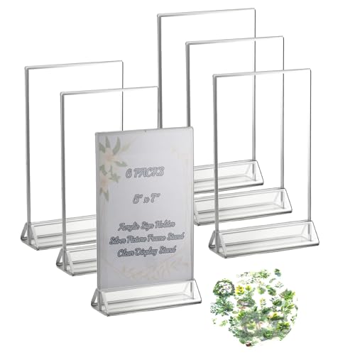 5x7 Acrylic Sign Holders, 6 Pack Silver Picture Frames for Table Number - color: Silver, size: 6 Pack 5x7 Inch