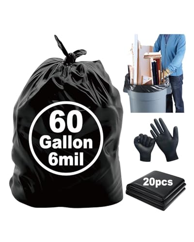 6 Mil Heavy Duty Contractor Trash Bags, 50/55/60 Gallon, Black, 20 Pack - color: Black-6 Mil