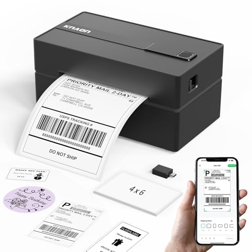 KNAON Bluetooth Thermal Shipping Label Printer 4x6 for Small Business,Black - color: Black
