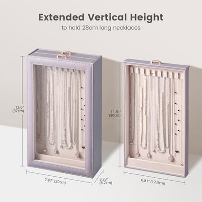 Lolalet Necklace Organizer Box, Jewelry Display Case, Purple, 2 Layers - color: Dusty Purple, size: 2 Layers, 20 Hooks