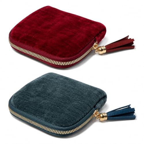 2-Pack Velvet Jewelry Organizer Case - Travel Zipper Pouch with Tassel, 6-Layer Storage for Bracelets, Bangles & Accessories (Red and Green) - color: Red and Green
