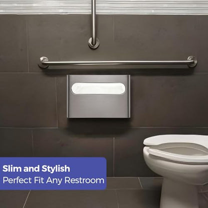Stardrix Slim Brushed Stainless Steel Toilet Seat Cover Dispenser – Designer Wall-Mount Holder with Curved Edges and Large Capacity for Single or 1/2 Fold Covers, Aesthetic and Modern Look - color: Brushed