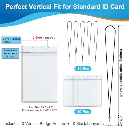 Breakaway Lanyards for Badge Holders 10 Pack with Vertical Card Holders - color: Breakaway Black, size: 10 Pack
