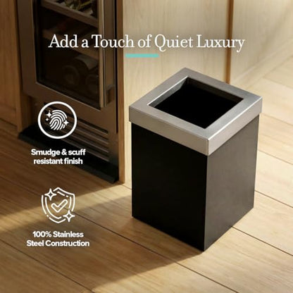 Gatco Small Bathroom Trash Can with Lid, Square 3 Gallon Stainless Steel Wastebasket, Under Sink, Matte Black and Satin Nickel, for Bathroom, Bedroom, Office (1915SN) - color: Matte Black / Satin Nickel