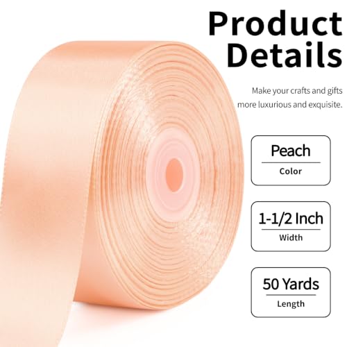 Mauproy Peach Satin Ribbon, 1-1/2 Inch, 50 Yards - color: Peach