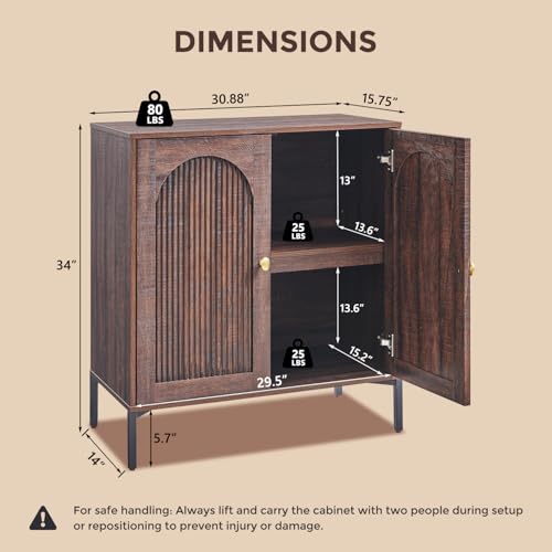 IFGET 34" Tall Modern Arched Sideboard Buffet Cabinet with Storage, Brown - color: Brown, size: 1 Piece