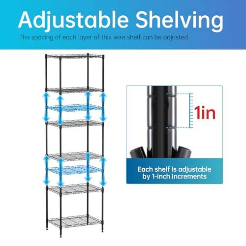FDW | 6-Tier Wire Shelf | 17" x 12" x 64" | Black - color: Black, size: 6-Shelf Small No Wheels