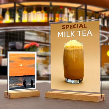 5x7 Inch Acrylic Sign Holder with Wood Base Vertical and Slant Displays(6 Pack 5*7") - size: 6 Pack 5*7"