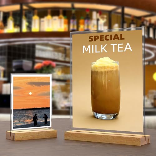 5x7 Inch Acrylic Sign Holder with Wood Base Vertical and Slant Displays(3 Pack 5*7") - size: 3 Pack 5*7"