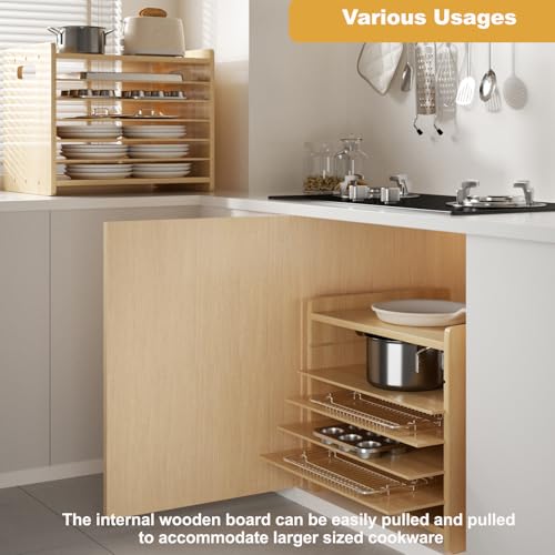 7 Tier Wooden Tray Dividers for Cabinets Cookie Sheet Organizer for Pot, Pans, Baking Tray Organizer for Kitchen Documents Storage(20" W x 16.5" H x 15.2" D) - size: 20" W x 16.5" H x 15.2" D