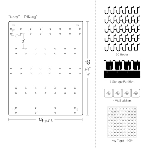 Key Hooks Board With 30 Hooks for Garage, Car Dealer, Office, Real Estate