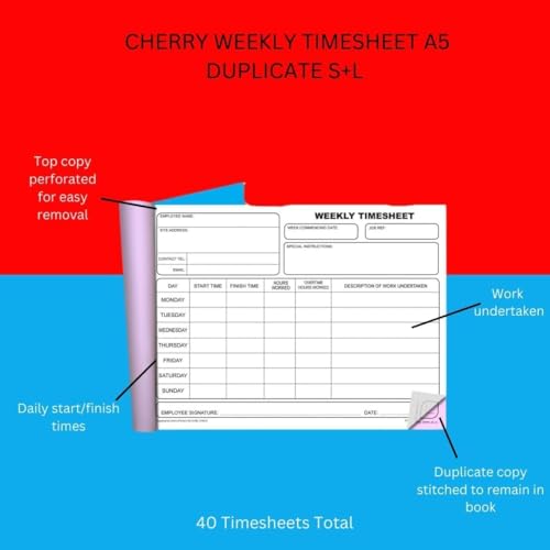 Cherry Printers | NCR | Weekly Timesheet | Duplicate Book | A5 | 40 Sets