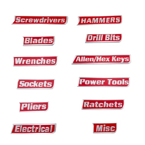 12 Pack Magnetic Tool Box Labels, Toolbox Magnets for Organization - color: Red