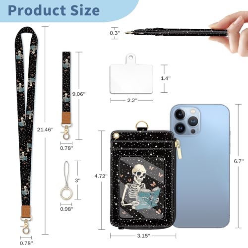 Lanyard Wallet with Id Badge Holder Keychain Card Women Skeleton - color: Skeleton Book