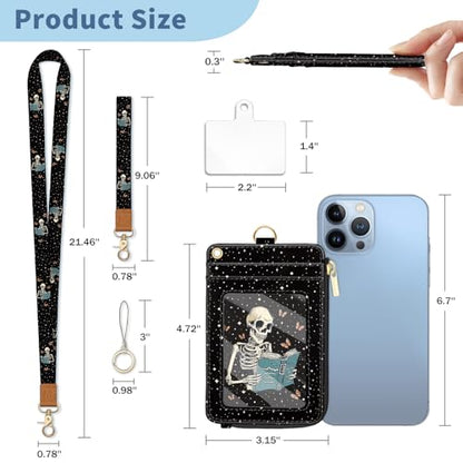 Lanyard Wallet with Id Badge Holder Keychain Card Women Skeleton - color: Skeleton Book