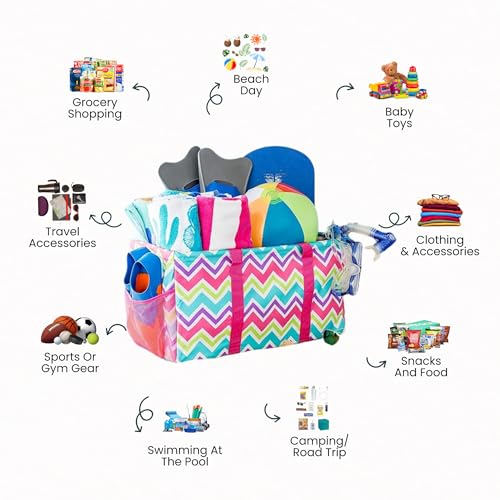 Extra Large Utility Tote Bag - Oversized Collapsible Beach Bag - Chevron Multi - color: Chevron Multi