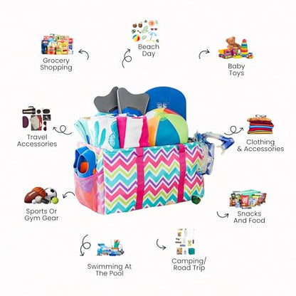 Extra Large Utility Tote Bag - Oversized Collapsible Beach Bag - Chevron Multi - color: Chevron Multi