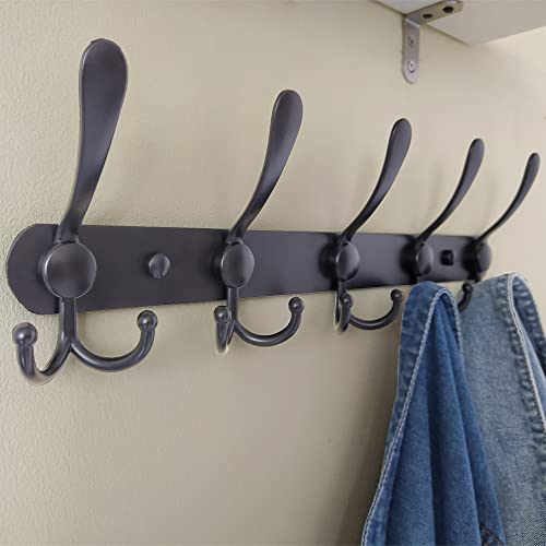 Dseap Coat Rack Wall Mounted - 5 Tri Hooks, Heavy Duty, Stainless Steel, Metal Coat Hook Rail for Coat Hat Towel Purse Robes Mudroom Bathroom Entryway (Black, 4 Packs) - color: Black, size: L:16" (2 Pcs) (Pack of 2)