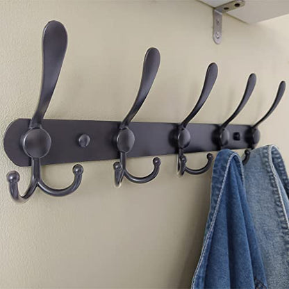 Dseap Coat Rack Wall Mounted - 5 Tri Hooks, Heavy Duty, Stainless Steel, Metal Coat Hook Rail for Coat Hat Towel Purse Robes Mudroom Bathroom Entryway (Black, 4 Packs) - color: Black, size: L:16" (2 Pcs) (Pack of 2)
