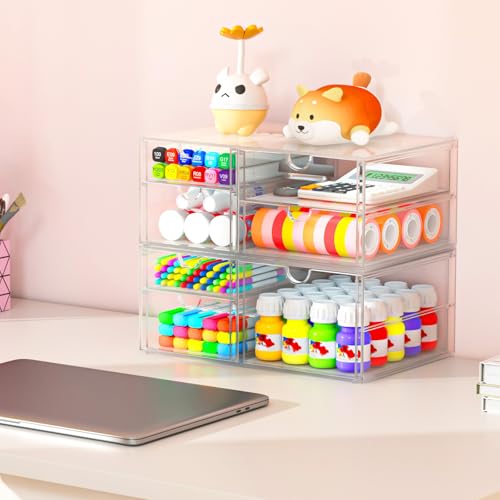 caktraie 4-Pack Acrylic 6-Drawer Office & Makeup Storage Organizer,Desk - size: 6 Drawers