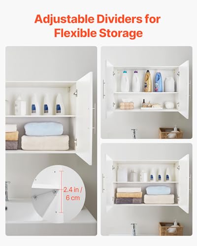 VEVOR Laundry Room Wall Cabinet, 2-Tier Wall Mounted Hanging Cabinet with Adjustable Shelf, 36 in Cupboard Storage with 2 Doors, for Kitchen, Bathroom, Laundry, 16 x 36 x 24 in (D x W x H), White - size: 36 Inch, style: 2 Doors