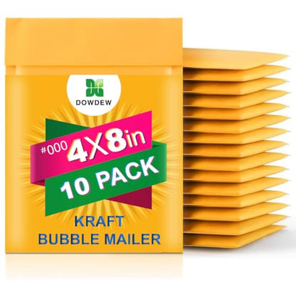 Kraft Bubble Mailers [10 Pack] Mailing Packing Envelopes #000 (4" x 8") - size: #000 4" x 8"