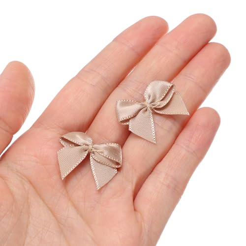 MECCANIXITY Mini Ribbon Bow 1" Mini Fabric Flower Bows Khaki 150Pcs - color: Khaki