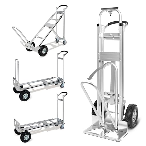 Vergo Industrial Convertible Hand Truck - AS7A2 Heavy Duty Aluminum 3 in 1 Dolly (750 lb Capacity) Lightweight Frame, Ergonomic Handle, Extendable Loop, Versatile Moving Dolly (3 Positions, 53" High) - size: 3 Positions, 53" High