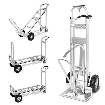 Vergo Industrial Convertible Hand Truck - AS7A2 Heavy Duty Aluminum 3 in 1 Dolly (750 lb Capacity) Lightweight Frame, Ergonomic Handle, Extendable Loop, Versatile Moving Dolly (3 Positions, 53" High) - size: 3 Positions, 53" High