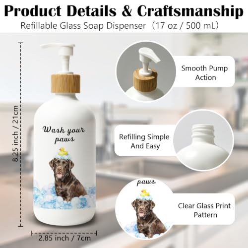 Chocolate Labrador Gifts Glass Soap Dispenser with Pump - color: Chocolate Labrador