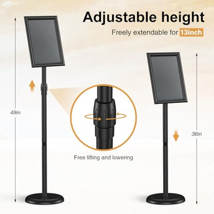 Hemndic Sign Stand Holder 8.5x11 Inches, Stand Up Sign Holder 8.5 x 11 with Rotated Frame, Height Adjustable Sign Stand and Snap-Open Frame - size: 8.5x11 inch