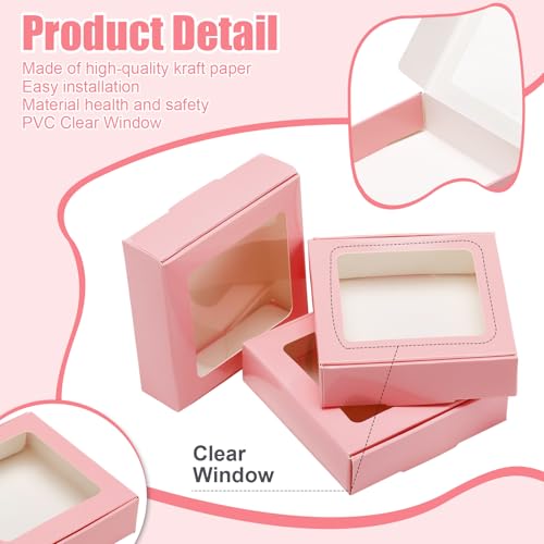 Zonon 30 Pcs Kraft Paper Boxes with Window 4.13 x 4.13 x 1.18inch (Pink) - color: Pink